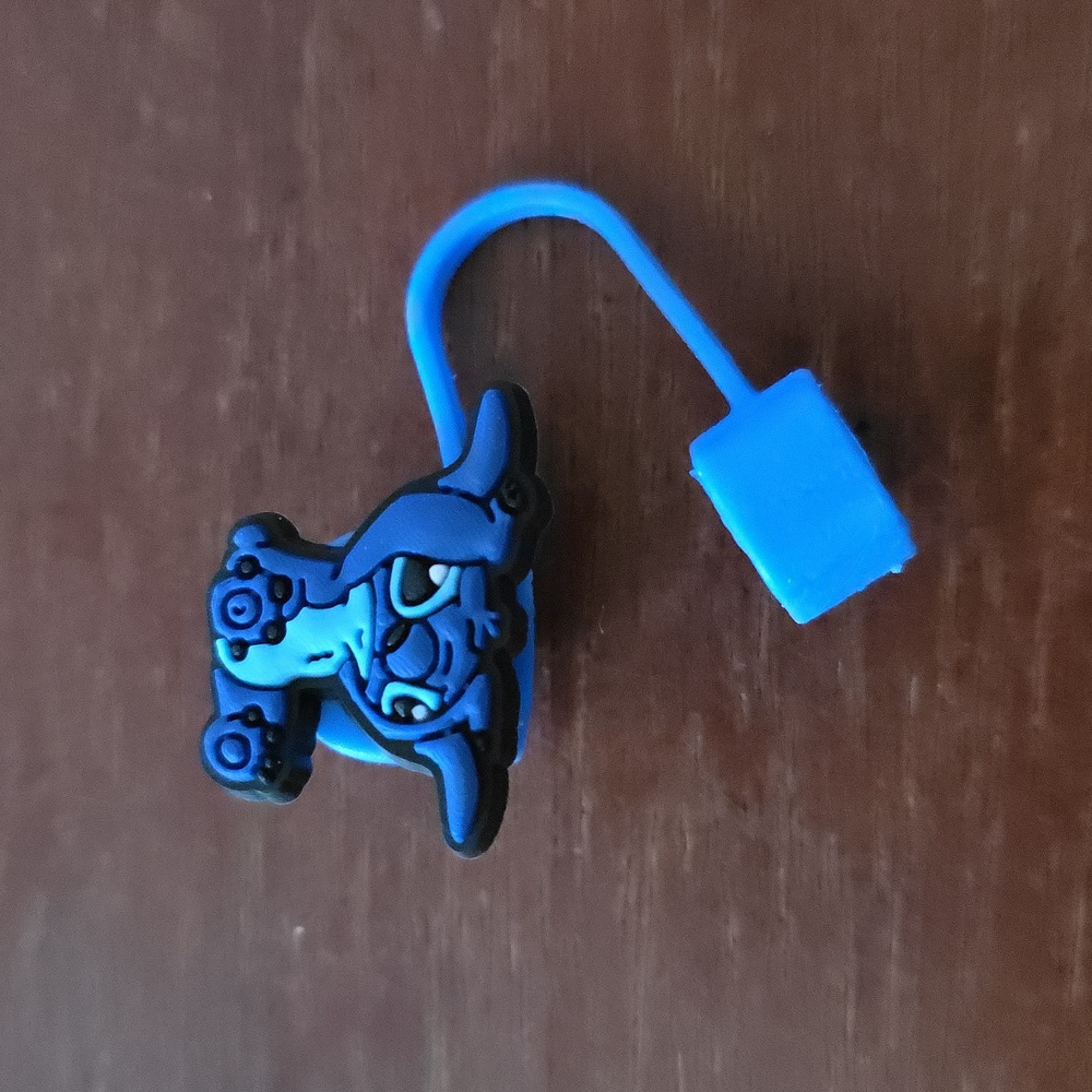 Blue Alien Character Silicone Straw Topper Cover for Reusable Straws
